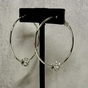 NWT Silver White Rhinestone Hoop Earrings | Crystal Ball Hoops Statement Jewelry